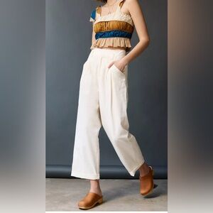 Maeve by Anthropologie Ivory Cream Wide Leg  Pleated Aston Pants Woman 4P